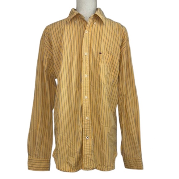 Tommy Hilfiger Classic Yellow Double Striped Men's Button Down Shirt - Picture 1 of 7